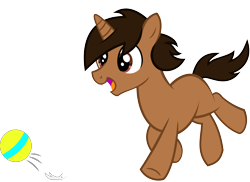 Size: 3029x2200 | Tagged: safe, derpibooru exclusive, imported from derpibooru, oc, oc only, pony, unicorn, ball, colt, foal, high res, horn, male, playing, show accurate, simple background, transparent background, unicorn oc