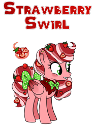 Size: 1479x2001 | Tagged: safe, artist:smilesupsidedown, imported from derpibooru, oc, oc only, food pony, original species, pegasus, pony, bow, bowtie, eyelashes, female, food, mare, pegasus oc, ponified, simple background, smiling, strawberry, tail bow, transparent background, wings
