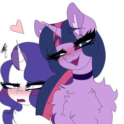 Size: 768x768 | Tagged: safe, artist:moodi, imported from derpibooru, rarity, twilight sparkle, alicorn, pony, unicorn, blushing, chest fluff, choker, chokertwi, faic, female, flirting, heart, lesbian, rarilight, rarity is not amused, shipping, simple background, transparent background, twilight sparkle (alicorn), unamused, vulgar description