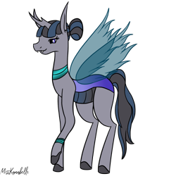 Size: 2000x2000 | Tagged: safe, artist:misskanabelle, imported from derpibooru, oc, oc only, changeling, changeling queen, changepony, hybrid, pony, changeling queen oc, crack ship offspring, female, high res, interspecies offspring, magical lesbian spawn, offspring, parent:inky rose, parent:queen chrysalis, raised hoof, signature, simple background, smiling, solo, transparent background