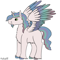 Size: 2000x2000 | Tagged: safe, artist:misskanabelle, imported from derpibooru, oc, oc only, alicorn, pony, alicorn oc, beard, chest fluff, crack ship offspring, facial hair, high res, horn, male, offspring, parent:princess celestia, parent:trouble shoes, signature, simple background, solo, stallion, transparent background, unshorn fetlocks, wings