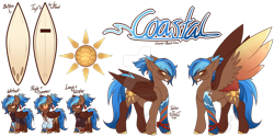 Size: 1280x640 | Tagged: safe, artist:blizzard-queen, imported from derpibooru, oc, oc only, oc:coastal beach glow, pegasus, pony, female, mare, solo, sunglasss, surfboard, wesuit