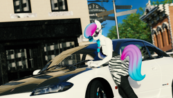 Size: 9600x5400 | Tagged: safe, artist:mrwithered, imported from derpibooru, oc, oc only, oc:aurora starling, anthro, 3d, absurd file size, absurd resolution, car, clothes, dress, implied tail hole, nissan, nissan silvia, pants, solo, sunglasses, zebra print