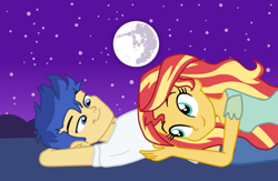 Size: 1280x836 | Tagged: safe, artist:3d4d, imported from derpibooru, flash sentry, sunset shimmer, equestria girls, mare in the moon, moon, night
