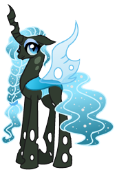 Size: 788x1159 | Tagged: safe, artist:princess-kitsune-tsu, artist:venomous-cookietwt, imported from derpibooru, oc, oc only, oc:nefertiti, changeling, blue changeling, female, simple background, solo, transparent background