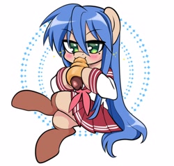 Size: 2502x2380 | Tagged: safe, artist:techycutie, imported from derpibooru, earth pony, pony, anime, clothes, cute, female, food, high res, human coloration, izumi konata, lucky star, ponified, school uniform, skirt, socks, solo