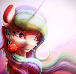 Size: 1672x1609 | Tagged: safe, artist:itssim, imported from derpibooru, princess celestia, alicorn, pony, bust, cheek fluff, flower, flower in mouth, mouth hold, portrait, solo