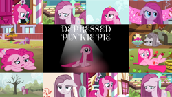 Size: 1280x721 | Tagged: safe, edit, edited screencap, editor:quoterific, imported from derpibooru, screencap, pinkie pie, earth pony, pony, yak, magical mystery cure, maud pie (episode), party of one, rock solid friendship, season 1, season 3, season 4, season 8, yakity-sax, spoiler:s08, barn, collage, egg, female, floppy ears, food, gramophone, ice cream, open mouth, pinkamena diane pie, sad, sitting, solo, solo focus, sugarcube corner, sundae, swapped cutie marks, teeth, wavy mouth