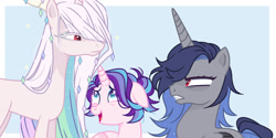 Size: 1280x640 | Tagged: safe, artist:nocturnal-moonlight, imported from derpibooru, oc, oc only, oc:celestial sunrise, oc:moonstone, alicorn, pony, unicorn, female, male, mare, stallion