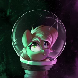 Size: 1532x1532 | Tagged: safe, artist:rexyseven, imported from derpibooru, oc, oc only, oc:rusty gears, earth pony, pony, :o, astronaut, female, helmet, heterochromia, mare, not applejack, open mouth, solo, space, spacesuit, this will end in death, this will not end well