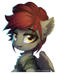 Size: 600x776 | Tagged: safe, artist:lucid-guardian, imported from derpibooru, oc, oc only, pegasus, pony, clothes, female, lidded eyes, officer, open mouth, simple background, transparent background, watermark, yellow eyes