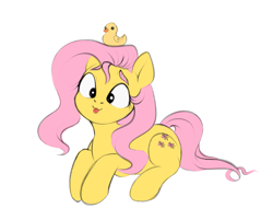 Size: 1623x1303 | Tagged: safe, artist:vetta, imported from derpibooru, fluttershy, bird, duck, pegasus, pony, :p, cute, daaaaaaaaaaaw, female, mare, shyabetes, simple background, solo, tongue out, white background, wingless