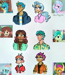 Size: 1866x2143 | Tagged: safe, artist:valeriamagicart, imported from derpibooru, screencap, gallus, ocellus, sandbar, silverstream, smolder, yona, changedling, changeling, dragon, earth pony, griffon, hippogriff, human, yak, dark skin, humanized, screencap reference, student six, traditional art