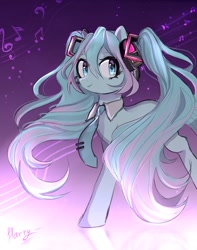 Size: 1132x1440 | Tagged: safe, artist:harrygalbraith4, imported from derpibooru, kotobukiya, earth pony, pony, female, hatsune miku, kotobukiya hatsune miku pony, mare, music, pigtails, ponified, solo, vocaloid