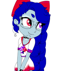 Size: 600x599 | Tagged: safe, artist:sajimex, imported from derpibooru, oc, oc only, oc:hajime, human, equestria girls, base used, bow, female, glasses, humanized, lip bite, piercing, reference used, simple background, solo, transparent background