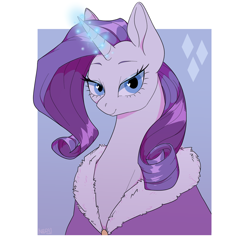 Size: 2048x2048 | Tagged: safe, artist:neldis, imported from derpibooru, rarity, pony, unicorn, bust, cloak, clothes, cutie mark, female, glowing horn, heart eyes, high res, horn, lidded eyes, looking at you, mare, portrait, solo, wingding eyes