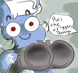 Size: 605x568 | Tagged: safe, alternate version, artist:aerial aim, imported from derpibooru, oc, oc:dainty, commission, funny, meme, pull the trigger piglet