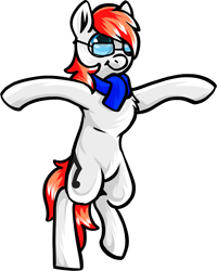 Size: 825x1030 | Tagged: safe, artist:thrimby, imported from derpibooru, oc, oc only, oc:apex soundwave, earth pony, pony, clothes, floating, fluffy, glasses, male, scarf, simple background, stallion, wat, white background