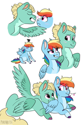 Size: 1560x2331 | Tagged: safe, artist:moccabliss, imported from derpibooru, rainbow dash, zephyr breeze, pegasus, pony, blaze (coat marking), blushing, boop, coat markings, colored hooves, cute, facial markings, female, heart, heart eyes, looking at each other, lying down, male, mare, noseboop, pale belly, pregnant, prone, shipping, simple background, smiling, socks (coat markings), spread wings, stallion, straight, tsunderainbow, tsundere, two toned wings, white background, wingding eyes, wings, zephdash