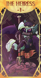 Size: 2000x3727 | Tagged: safe, artist:venseyness, imported from derpibooru, oc, oc only, bat pony, cerbens wail, cyberpunk, glaive, high res, tarot card