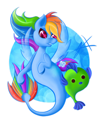 Size: 2190x2738 | Tagged: safe, artist:xenyu, imported from derpibooru, rainbow dash, fish, pegasus, pony, seapony (g4), bubble, clothes, dorsal fin, female, fin wings, fish tail, flowing mane, high res, multicolored hair, ocean, pink eyes, seaponified, seapony rainbow dash, see-through, signature, simple background, solo, species swap, tail, transparent background, underwater, water, wings
