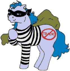 Size: 300x302 | Tagged: safe, artist:the land of bliss, imported from derpibooru, oc, oc only, oc:bad traders pony, earth pony, pony, bag, clothes, earth pony oc, eye mask, g1, g1 oc, geocities, gif, holding, lowres, mask, non-animated gif, sack, shirt, simple background, solo, striped shirt, transparent background