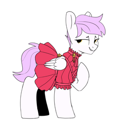 Size: 870x883 | Tagged: safe, artist:tallaferroxiv, oc, oc only, pegasus, pony, clothes, dress, female, mare, pegasus oc, raised hoof, simple background, solo, white background, wings, yellow eyes