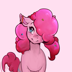 Size: 673x673 | Tagged: safe, artist:arnachy, edit, editor:hotkinkajou, pinkie pie, earth pony, pony, beautiful, cute, female, hair over one eye, looking up, mare, smiling, solo, tail wag