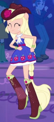 Size: 206x463 | Tagged: safe, imported from derpibooru, screencap, applejack, scott green, sweet leaf, equestria girls, equestria girls (movie), bare shoulders, cropped, fall formal outfits, sleeveless, strapless