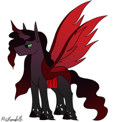 Size: 2000x2000 | Tagged: safe, artist:misskanabelle, imported from derpibooru, oc, oc only, changeling, changeling queen, changepony, hybrid, pony, changeling queen oc, crack ship offspring, female, frown, high res, interspecies offspring, male, offspring, parent:king sombra, parent:queen chrysalis, parents:chrysombra, red changeling, signature, simple background, solo, transparent background