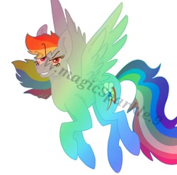 Size: 1018x1002 | Tagged: safe, artist:t.w.magicsparkel.9, imported from derpibooru, rainbow dash, pegasus, pony, eyelashes, female, flying, mare, obtrusive watermark, simple background, smiling, smirk, solo, watermark, white background, wings