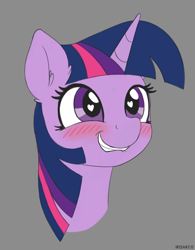 Size: 2008x2573 | Tagged: safe, artist:irisarco, imported from derpibooru, twilight sparkle, pony, unicorn, blushing, cute, ear fluff, female, gray background, grin, happy, heart eyes, high res, horn, lip bite, simple background, sketch, smiling, solo, twiabetes, watermark, wingding eyes