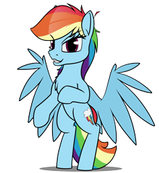 Size: 4400x4800 | Tagged: safe, artist:dacaoo, imported from derpibooru, rainbow dash, pegasus, pony, absurd resolution, bipedal, chest fluff, grin, simple background, smiling, solo, transparent background