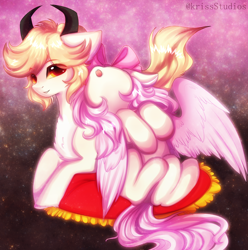 Size: 3184x3210 | Tagged: safe, artist:krissstudios, imported from derpibooru, oc, oc only, oc:cipher, pegasus, pony, succubus, succubus pony, female, high res, horns, lying down, mare, prone