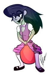 Size: 424x595 | Tagged: safe, artist:the-realest-lgc, imported from derpibooru, octavia melody, equestria girls, bouncing, sitting, solo, space hopper