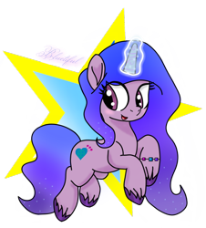 Size: 720x796 | Tagged: safe, artist:bluetifulyt, imported from derpibooru, izzy moonbow, pony, unicorn, blushing, bracelet, female, g5, glowing horn, horn, jewelry, looking away, lowres, mare, open mouth, raised hoof, signature, simple background, solo, stars, transparent background, unshorn fetlocks