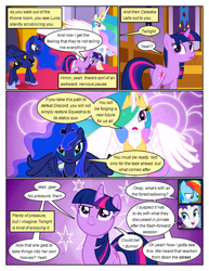 Size: 612x792 | Tagged: safe, artist:newbiespud, edit, edited screencap, imported from derpibooru, screencap, princess celestia, princess luna, rainbow dash, rarity, twilight sparkle, alicorn, pegasus, pony, unicorn, comic:friendship is dragons, daring don't, the crystal empire, butt, comic, d:, dialogue, eyelashes, female, hoof shoes, horn, indoors, jewelry, mare, open mouth, peytral, plot, screencap comic, smiling, tiara, twibutt, unicorn twilight, wings