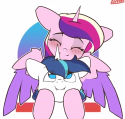 Size: 4096x3904 | Tagged: safe, artist:avery-valentine, imported from derpibooru, princess cadance, shining armor, alicorn, pony, unicorn, blushing, cheek squish, cute, cutedance, daaaaaaaaaaaw, eyes closed, female, hug, love, male, shining adorable, shiningcadance, shipping, smiling, squishy cheeks, straight