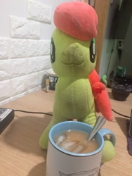 Size: 2448x3264 | Tagged: safe, artist:topsangtheman, imported from derpibooru, peachy sweet, earth pony, pony, apple family member, coffee, coffee cup, coffee mug, cup, high res, irl, looking at you, mug, photo, plushie, solo