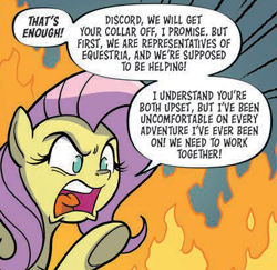 Size: 421x409 | Tagged: safe, artist:tonyfleecs, idw, imported from derpibooru, fluttershy, spoiler:comic, spoiler:comic97, assertive fluttershy, comic, fire, season 10