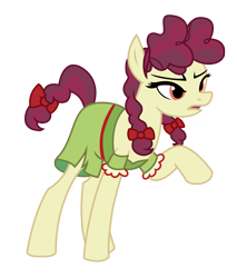 Size: 2345x2746 | Tagged: safe, artist:third uncle, artist:three uncle, imported from derpibooru, hilly hooffield, earth pony, pony, the hooffields and mccolts, background pony, bow, clothes, female, hair bow, high res, hooffield family, mare, pigtails, pose, simple background, solo, vector