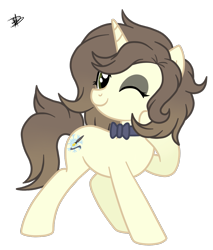 Size: 1035x1212 | Tagged: safe, artist:princessmoonsilver, imported from derpibooru, oc, oc only, oc:eugely, pony, unicorn, bowtie, female, mare, one eye closed, simple background, solo, transparent background, wink
