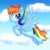 Size: 2000x2000 | Tagged: safe, artist:splashofsweet, imported from derpibooru, rainbow dash, pony, chest fluff, flying, high res, looking at you, missing cutie mark, smiling, solo, spread wings, wings