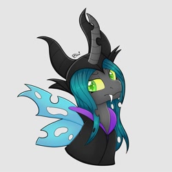 Size: 2000x2000 | Tagged: safe, artist:splashofsweet, imported from derpibooru, queen chrysalis, changeling, changeling queen, clothes, cosplay, costume, crossover, fangs, female, high res, looking at you, maleficent, solo