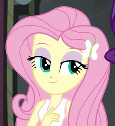 Size: 425x463 | Tagged: safe, imported from derpibooru, screencap, fluttershy, rarity, equestria girls, friendship games, bedroom eyes, cropped, cute, eyeshadow, lidded eyes, makeup, pretty, sleeveless