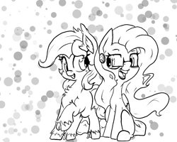 Size: 773x617 | Tagged: safe, artist:alazak, imported from derpibooru, oc, oc:autumn breeze, oc:pearl, earth pony, pegasus, pony, monochrome