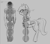 Size: 768x680 | Tagged: safe, artist:barhandar, oc, oc only, oc:zephyr, human, pegasus, pony, bell, bell collar, collar, gray background, monochrome, pony pet, simple background, size chart, size comparison, sketch