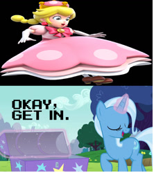 Size: 1280x1439 | Tagged: safe, artist:mblairll, edit, edited screencap, imported from derpibooru, screencap, trixie, pony, unicorn, no second prances, female, mare, meme, peachette, super mario bros., wat