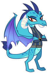 Size: 6186x9450 | Tagged: safe, artist:andoanimalia, artist:ponygamer2020, imported from derpibooru, princess ember, dragon, fallout equestria, triple threat, absurd resolution, clothes, crossed arms, dragoness, dragons wearing clothes, fallout, female, jumpsuit, looking at you, pipboy, simple background, smiling, smiling at you, smirk, solo, transparent background, vault suit, vector