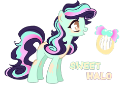 Size: 1596x1080 | Tagged: safe, artist:jvartes6112, imported from derpibooru, oc, oc only, oc:sweet halo, earth pony, pony, earth pony oc, eyelashes, female, magical lesbian spawn, mare, offspring, open mouth, parent:bon bon, parent:lyra heartstrings, parents:lyrabon, reference sheet, simple background, smiling, solo, transparent background